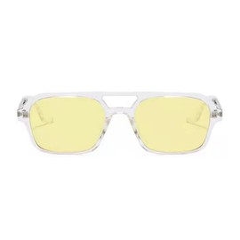 qinqilanqi-S Trendy Vintage 70s Square Sunglasses for Men and Women Metal Design, Double Bridge UV Protection, Transparent/Yellow
