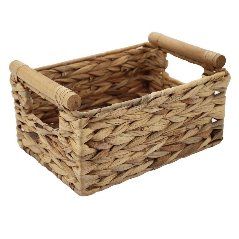 HDKJ Storage Basket Made by Water Hyacinth with Wood Handles,
