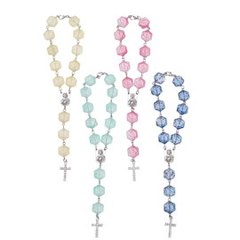 DELORIGIN 4Pcs Car Hanging Rosary for Rearview Mirror Auto Rosary Pendants with Rose Bead and Sparkling Rhinestone Cross Charm Cute Car Mirror Hanging Accessories for Window Home Door Balcony