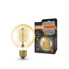 OSRAM Vintage 1906 LED Lamp with Gold Tint 4.8 W 420 lm Ball Shape with 80 mm Diameter & E27 Base Warm White Light Colour Spiral Filament Dimmable Up to 15,000 Hours Life