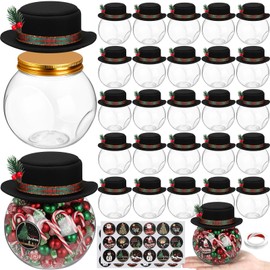 20 Set DIY Christmas Mason Jar with Lids and Felt Hat Toppers