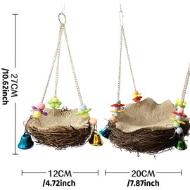 AIMALL Parrot Rattan Bird Nest Swing – Small to Medium-Sized Hanging Grass Nest with Decorative Beads, Ideal Pet Bite Toy for Birds