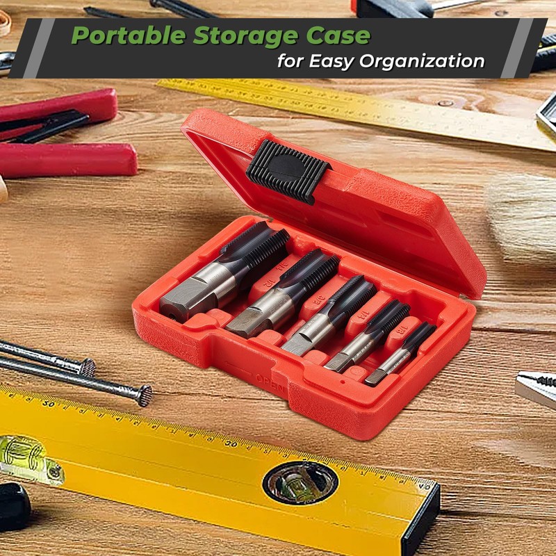 Litorange 5 PCS BSP Pipe Tap Set, 4340 Steel Threader