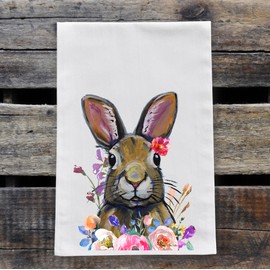 Easter Kitchen Towel - Rabbit Flour Sack Towel - Bunny Towel - Easter Bunny Decor - Spring Kitchen Decor - Spring Rabbit Tea Towel