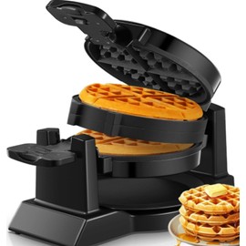 FOHERE Double Waffle Maker, 1400W Rotating Belgian Waffle Iron with Nonstick Plates, 180° Flip, 8 Slices, Removable Drip Tray for Easy Cleaning, Locking Lid, Cool Touch Handle, Space Saving (Black)