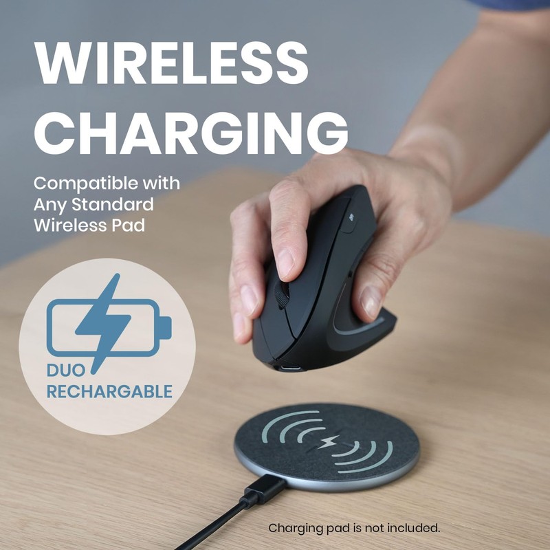 Perixx PERIMICE-713R Wireless Rechargeable Vertical Mouse - Duo Wired and