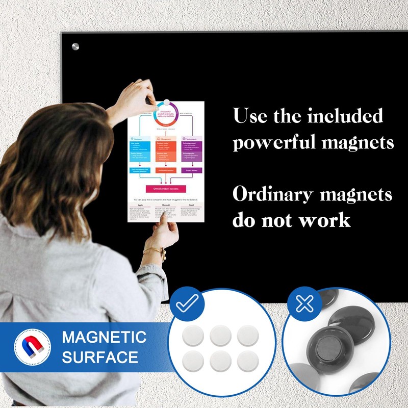 QUEENLINK Black Dry Erase Board, 36" x 24" Magnetic Glass