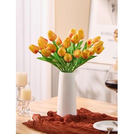 Drewev 30 Pcs Orange Tulips Artificial Flowers Fake Tulip Flowers Latex Tulips Real Touch 13" Silk Flower for Bulk Home Kitchen Wedding Party Valentine's Mother's Decorations(Red and Yellow)