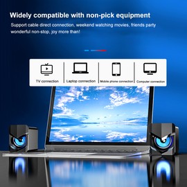 V-158 Mini Desktop Computer Speaker Super Bass Subwoofer 3.5mm Wired Music Player Soundbox USB Powered Home Speakers Subwoofer for Cellphone Laptop Universal