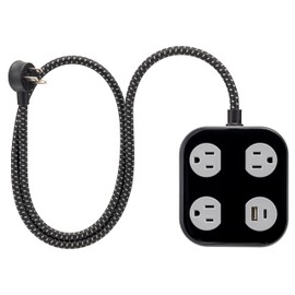 Cordinate Adapt 3 Outlet Surge Protector, 4 Ft Power Strip Extension Cord, USB Port, USB-C Port, for Home, School or Office, 245 Joules, ETL Listed, Black/Gray – 82574