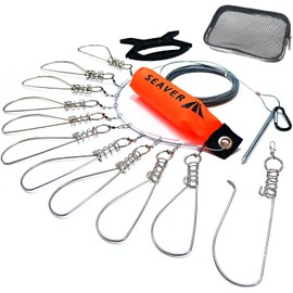 SEAVER Stringer with Float, Rust Resistant, Spring Loaded Hooks, 5/10 Pieces, Wire 16.9 ft (5/10 m), Spare Hooks, Storage Case Included