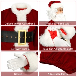 dgdgbaby Santa Suit Christmas Santa Claus Costume for Men Women Adult Costume Santa 10pc. Outfit (Wine Red, Large/X-Large)
