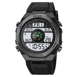FANMIS Unisex Pedometer Watches Military Multifunctional 50M Waterproof Digital Outdoor Sports Watch (X Black White)