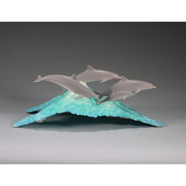 Dolphin Pod Sculpture on Blue Wave by John Perry Airbrushed
