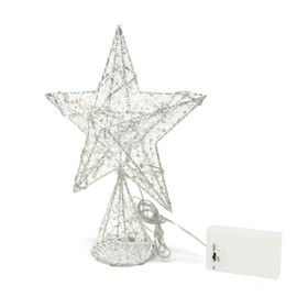 CVHOMEDECO. White Tree Top Star with Warm White LED Light and Timer for Christmas Tree Topper Ornament and Holiday Seasonal Decor, 8 x 10 Inch