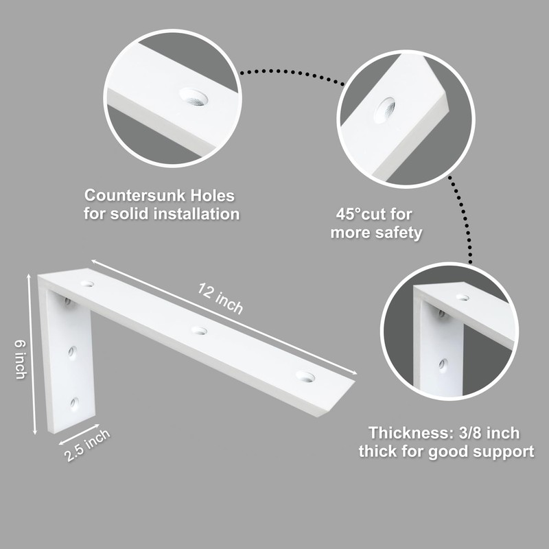 Countertop Support Bracket 3 Pack 12 inch Heavy Duty 3/8"