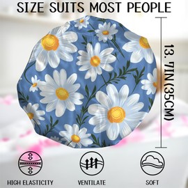 Zewurtuw Luxury Shower Cap Terry Cloth Lined EVA Waterproof Reusable Triple Layer Elastic Hair Bath Caps for Women Girls Cute-Chrysanthemum