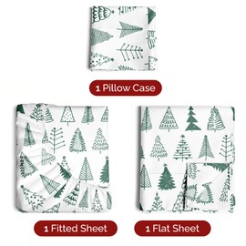 Twin XL Christmas Tree Sheet Set - Holiday Xmas Pattern Linen Set - Deep Pockets - Snug Fit - 3 Piece - Wrinkle Free - Comfy & Cooling Festive Winter Bedding - Easy To Care For - Kid Friendly