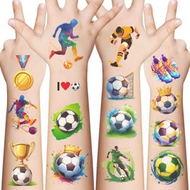10 Sheets Soccer Temporary Tattoos for Kids, Sports Birthday Party Favors, Cute Cartoon Decoration Sticker Gifts for Girl Boys Home Activity Class Prizes Carnival Christmas Rewards