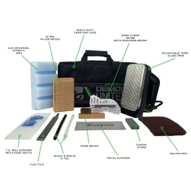 DEMON UNITED USA Gold Edition Ski & Snowboard Tuning Kit, Demon Hyper Wax, Ski Hot Wax Iron, Edge Tuner, Nylon Brush, & More! (Gold Edition Plus Apron and Gummy Stone)