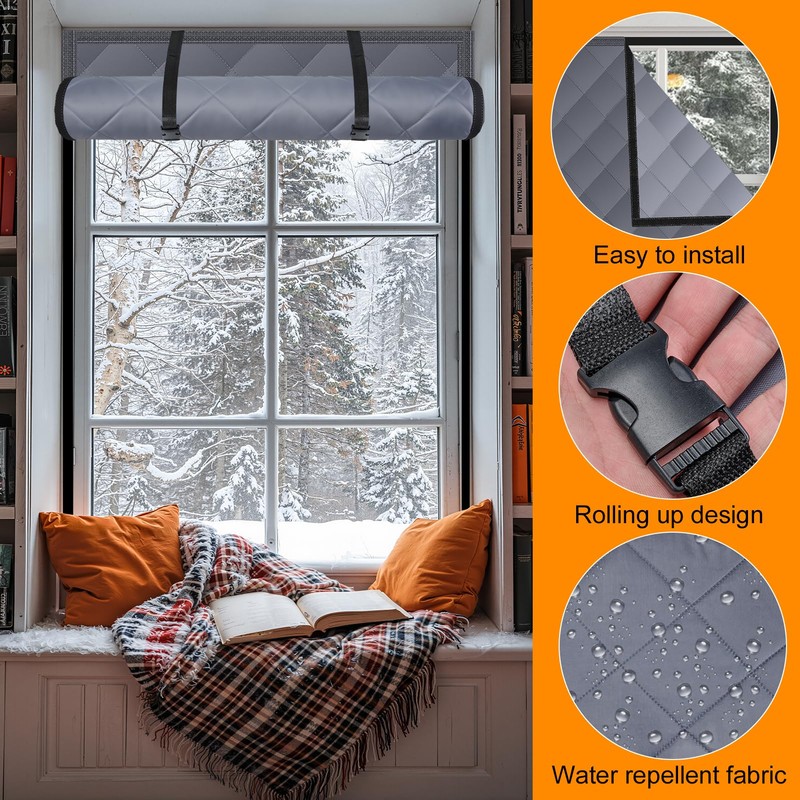 3 Layer 39x63in Thermal Insulated Window Cover for Winter,Roll-Up Insulated