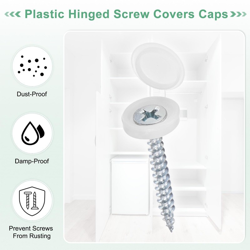 M METERXITY 100-Pack Plastic Hinged Screw Cover Caps, 3mm Shutter