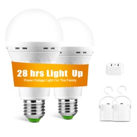 TFOI Rechargeable Emergency LED Light Bulbs, Light Up to 28 hrs, Battery Operated Light Bulb, Self-Charging Light Bulb 1500mAh Battery Backup Light Bulbs for Home Power Failure (E26 2 Pk Daylight)