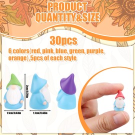 BOXOB Pack of 30 Mini Gnome Figures Resin, 6 Colours Miniature Figures Made of Resin Miniature Dwarf Figures Small Gnome Figures for Miniature Landscapes Garden Outdoor Patio Yard Decor