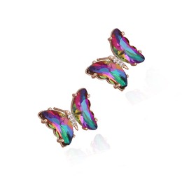 Locrccl Colorful Butterfly Stud Earrings Vintage Bohemian Enamel Cubic Zirconia Butterfly Cute Statement Aesthetic Earrings for Women Jewelry Mother's Day Jewelry (F-Deep color)