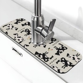 Faucet Draining Mat For Kitchen Sink, Cute Farm Cows Diatom Mud Absorbent Drain Pad For Bathroom Kitchen Sink Splash Guard Drying Mat