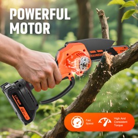 Sharklogger Mini Chainsaw, 6-inch Cordless Electric Mini Chainsaw, Portable Handheld Chain Saw for Tree Pruning Shearsand Garden Maintenance, Best Father's Day Gift for Men Dad Husband(Orange)