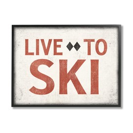 Stupell Industries Live to Ski Phrase Double Diamond Symbol, JJ Design House LLC Black Framed Wall Art, 20 x 16, Beige