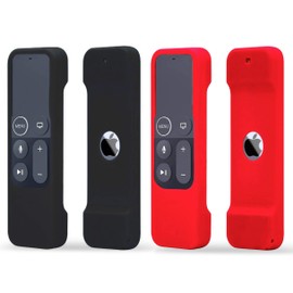 TOKERSE 2 Pack Remote Case Compatible with Apple TV 4K/HD 4th Gen (1st Gen) Siri Remote, Silicone Cover Sleeve Skin Compatible for Apple TV 4K HD 4th 5th Generation Siri Remote Control - Black Red