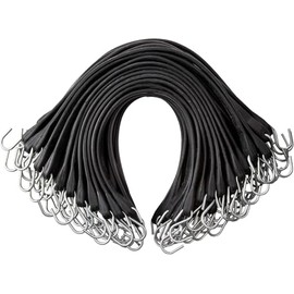 Rubber Bungee Cords with Hooks - 15 Inch 10 Pack - Heavy Duty Outdoor Flatbed Tarp Straps Bungie Tie Downs - Natural Rubber