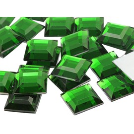 Flat Back Square Acrylic Rhinestones 15mm Plastic Gems Costume Jewels Embelishments for Jewelry Making - 30 Pieces (Green Peridot H120)