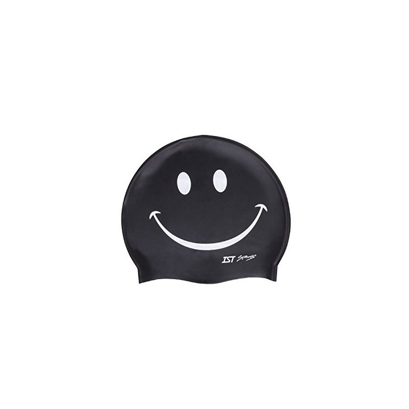 IST Silicone Smiley Face Swimming Cap (Black)