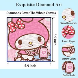 PERFECTSIGHT Cute 5D Diamond Art Kits with Wooden Frame, Kawaii DIY Painting Art for Adults Kids, Diamond Arts and Crafts Sets, Big Gem Full Drill Diamond Dots for Women (Milk)