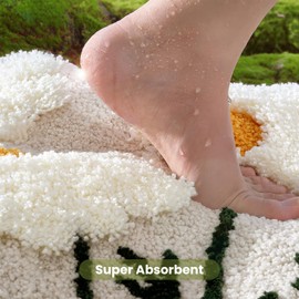 Bathroom Rug Mat, White Daisy Flower Bath Mat with Soft and Non-Slip, Ultra Absorbent Chenille Velvet Floor Mat, Machine Washable Quick Dry Bath Rug Carpet for Toilet Bathtub 16x24 Inches (White)