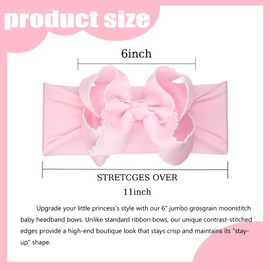 JOYFUNFABU 6'' Jumbo Pink Baby Girls Bow Headbands, Soft Nylon Headwraps