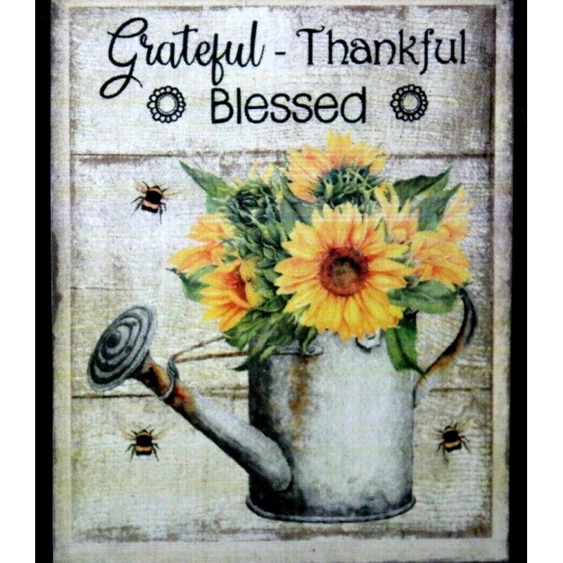 handmade Sunflowers Grateful Thankful Blessed Watering Can Wooden Shelf Sitter