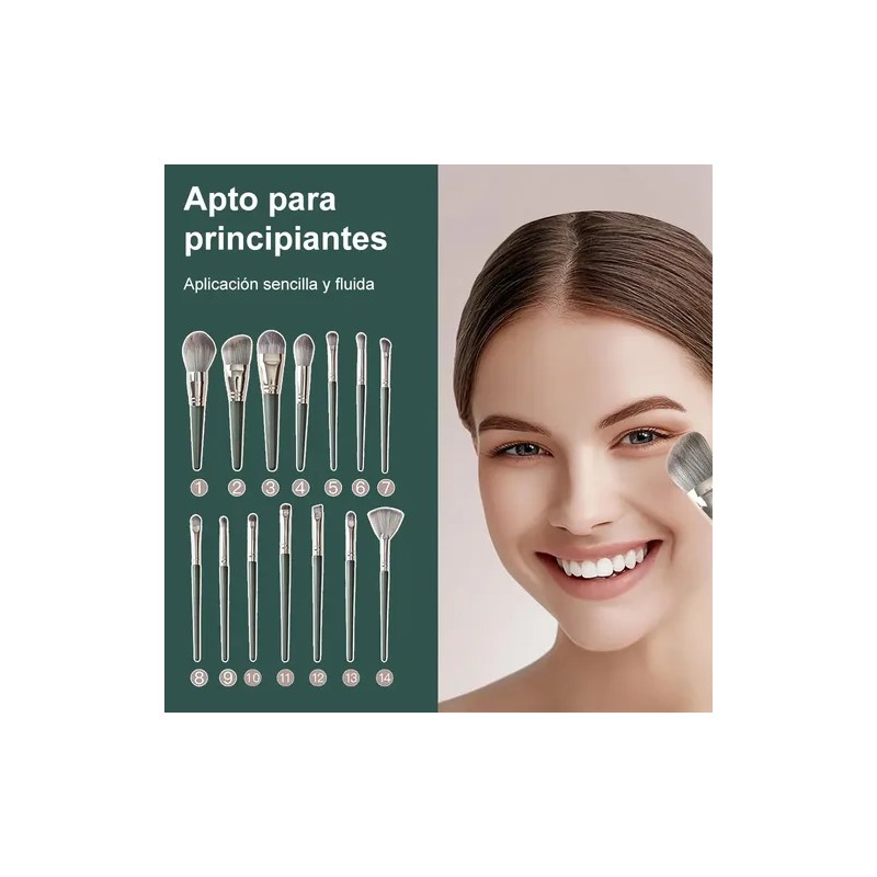 Set Brochas De Maquillaje 14 Piezas Profesional Y Verde