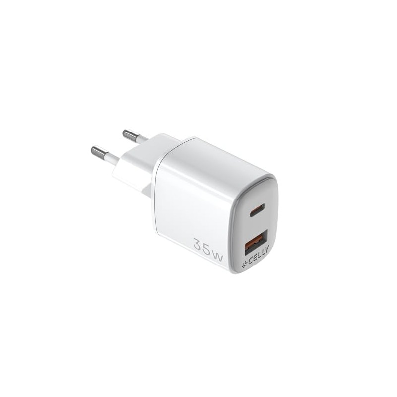 Celly, Ladegerät mit USB-C- und USB-A-Anschlüssen, 35 Watt, Multi-Ladegerät mit