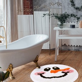Whaline Christmas Bath Rug Xmas Winter Snowmen Bath Mat Non Slip Shower Rugs Foot Mat Front Door Mat Carpet Floor Rug for Holiday Home Kitchen Bedroom Bathroom Living Room Decor