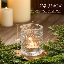 24 Pack Clear Glass Votive Candle Holders, Vintage Candle Holder for Floating Candle, Tealight Candle Holder for Table Centerpieces Home Bridal Shower Birthday Christmas Wedding Party Table Decoration