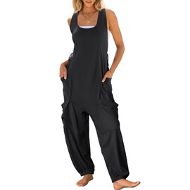 ANRABESS Women Overalls Jumpsuits Loose Casual Dressy Sleeveless Baggy Harem Pants Romper Jumpers 2025 Trendy Summer Outfits Black Medium
