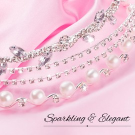 Kiiwah Pack of 3 Headband with Rhinestone Pearl Headband Wedding Bridal Elegant Hair Band Wedding Adjustable for Women Girls