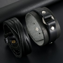 OIDEA Real Retro Wide Men's Faux Leather Bracelet Punk Style Rock Cuff Wrap for Men Boys Adjustable, Leather, without stone