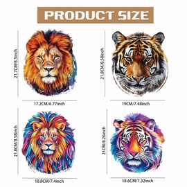 SUPERDANT 4PCS Lion and Tiger Iron On Transfer Patches Animal Heat Transfer Stickers DIY Iron On Decals Washable Heat Transfer Paper for Clothing T-Shirt Backpacks Bag Pillow Decor Applique