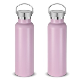 Volhoply 20 oz Insulated Water Bottles Bulk 2 Pack,Stainless Steel Double Wall Sport Bottle with Lid of Handle,Metal Reusable Thermoses Flask with Cup Cap for School,Cyclists,Gift (Pink,Set of 2)