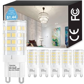 G9 LED Bulb 4W Equl. 40W Halogen, Vinaco 6 Pack High Output 400LM T4 G9 LED Bulb Daylight White 6000K, Flicker-Free Chandelier Bulbs G 9 BI Pin Ceramic Base Non-Dimmable 330° Angle for Home Lighting